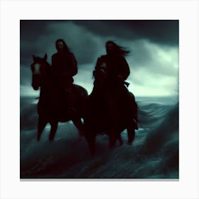 Two Men Riding Horses In The Sea Canvas Print