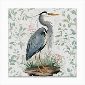 Great Blue Heron William Morris Style Bird (1) Canvas Print