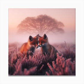 Foxes In The Mist 2 Canvas Print