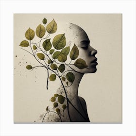  Silhouette of a bald girl with wild vine in a gothic style. Canvas Print