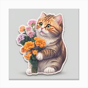 Cat With Flowers Canvas Print