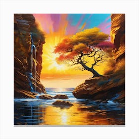 Sunset By The Falls Canvas Print