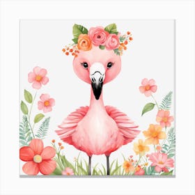 Floral Baby Flamingo Nursery Illustration (9) Canvas Print