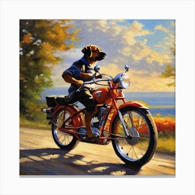 Dog On A Motorcycle Canvas Print