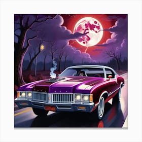 Purple Car In The Moonlight Canvas Print