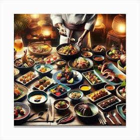 An Image That Showcases A Delectable Spread Of Diverse Regional Dishes, Representing A Fusion Of Various Local Cuisines Canvas Print