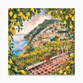 Amalfi View With Lemons Travel Painting Italy 7 Canvas Print