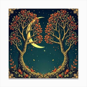 Moon And Forest Style William Morris2 Art Print (6) Canvas Print