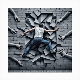 Man Jumping Out Of A Brick Wall Canvas Print