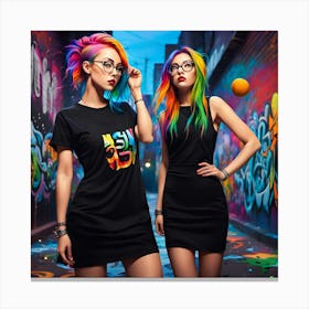 Two Girls With Colorful Hair Canvas Print