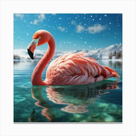 Soft Plush Flamingo Emerald Tinted And Leisurely Swimming On A Glassy Lake Sunlight Reflecting Off Canvas Print