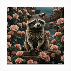 Raccoon In Roses Canvas Print