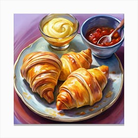 Fresh Croissants With Honey And Jam Canvas Print