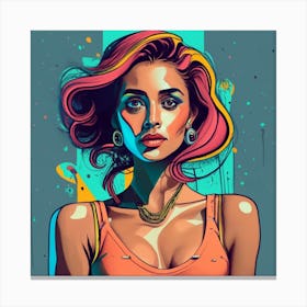 Girl With Colorful Hair Canvas Print