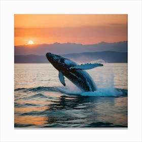 Humpback Whale Breaching At Sunset 25 Canvas Print