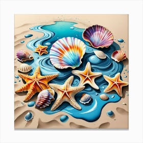 Sea Shells In Sand Assortment Canvas Print