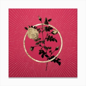 Gold Silver Hispid Rose Glitter Ring Botanical Art on Viva Magenta Canvas Print