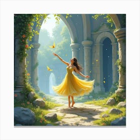 Enchanting Dance In Watercolor With Mystical Ruins 1 Canvas Print