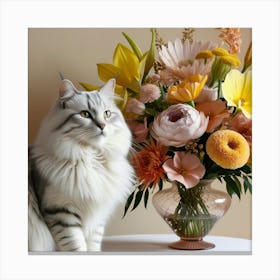 Cat With Flowers 1 Canvas Print