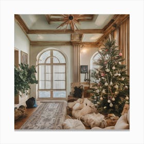 Living Room With Christmas Tree Canvas Print
