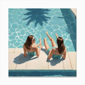 Two Women At The Pool paintings art print Canvas Print