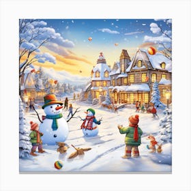 Snowman Village 2 Canvas Print