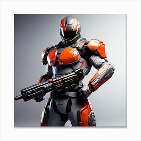 A Futuristic Warrior Stands Tall, His Gleaming Suit And Orange Visor Commanding Attention 14 Canvas Print