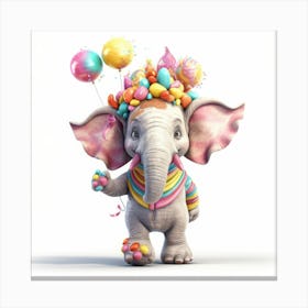 Cute Elephant With Balloons Canvas Print