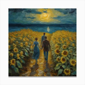 Couple In Sunflower Field Canvas Print