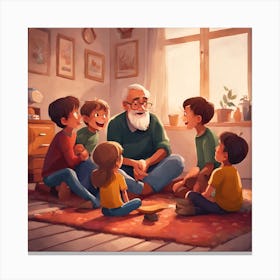 Old Man With Children Canvas Print