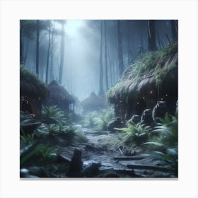 Huts In The Forest, Echoes of Endor: A Glimmer of Hope in the Forest Ruins Canvas Print