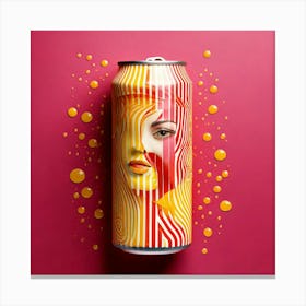 Firefly Can, Soft, Drink, Cover, Design, Face, Paper, Folding, Art, Pink, Yellow, Gas, Bubbles, Stri (9) Stampe su tela