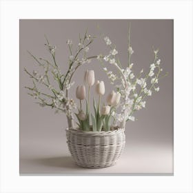 White Tulips In A Basket Canvas Print