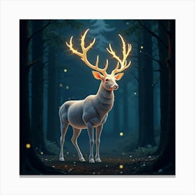 A Mythical Stag With Antlers Of Glowing, Fractal Patterns Standing In A Celestial Forest 1 Canvas Print