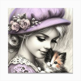 Girl With Kitten 1 Canvas Print