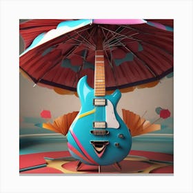 Acoustic Guitar With Umbrella 2 Canvas Print