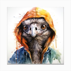 Watercolour Cartoon Ostrich In A Hoodie Canvas Print