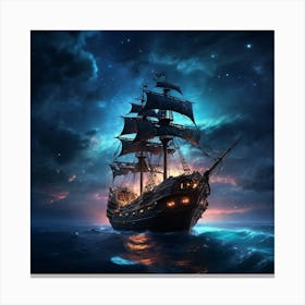 Pirate Ship At Night Canvas Print