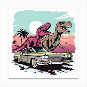 Dinosaurs And Car 3 Canvas Print