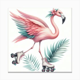 Flamingo on roller skates 1 Canvas Print
