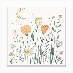 Cute Line Art Wildflowers 5 Canvas Print