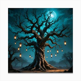 Ancient Tree With Lanterns Canvas Print