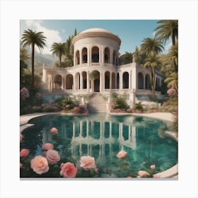 Asian Villa With Roses Canvas Print