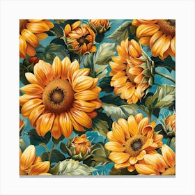 Sunflowers On A Blue Background 1 Canvas Print