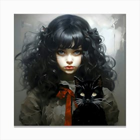 Gothic Grace - A Girl And Her Cat Canvas Print