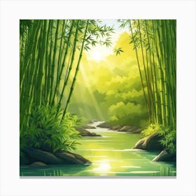 A Stream In A Bamboo Forest At Sun Rise Square Composition 414 Canvas Print