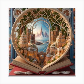 Magical Cities Seen Through Intricate Book Nook 1 Canvas Print