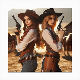 Duel 3/4  (beautiful female lady cowgirl guns old west western standoff fight dead or alive) Canvas Print