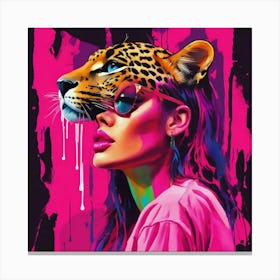 Girl With Leopard Head Canvas Print