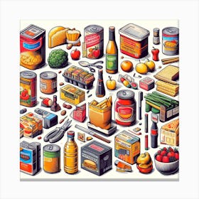 Illustration Of Food Items Canvas Print